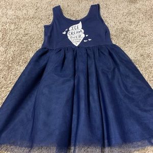 3 girl dresses - blue, red white and blue and floral print